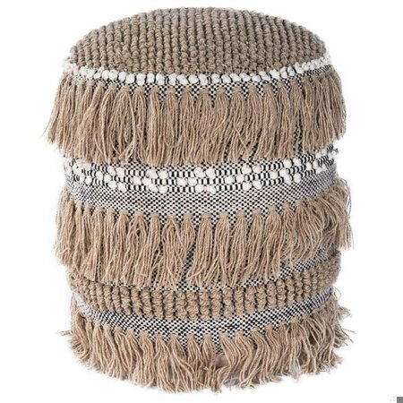 HOMEROOTS 21 x 18 x 18 in. Beige Boho Bullet Tassel Pouf Ottoman 388973